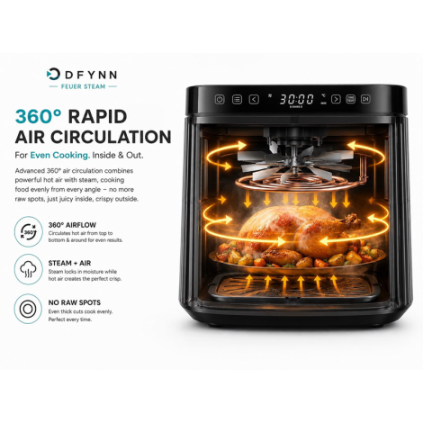 FEUER STEAM 7.2L Digital Air Fryer | Hybrid Steam | A2PL Technology | LFGB Certified | No PTFE,PFAS,PFOA | Wifi+Smart AI | | Air Fry Bake and Roast| 10 Cooking Pre-Set | Auto clean mode| FEUER STEAM 7.2L Digital Air Fryer | Hybrid Steam | A2PL Technology | LFGB Certified | No PTFE,PFAS,PFOA | Wifi+Smart AI | | Air Fry Bake and Roast| 10 Cooking Pre-Set | Auto clean mode|