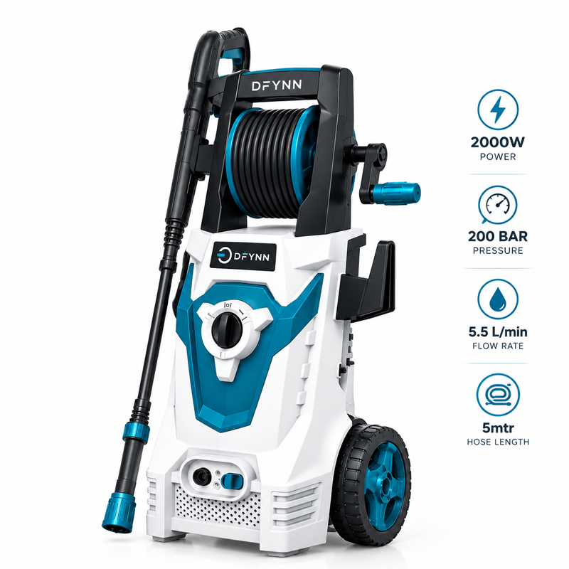 DFYNN Wasser L High Pressure Car Washer | 2000W | 200 Bar | Flow 5.5 L/per min Hose Lenght 5mtr | Car,Bike,Home&AC Cleaning,Solar Panel |A2PL German Technology | Upright Design | Hose Reel | DFYNN Wasser L High Pressure Car Washer | 2000W | 200 Bar | Flow 5.5 L/per min Hose Lenght 5mtr | Car,Bike,Home&AC Cleaning,Solar Panel |A2PL German Technology | Upright Design | Hose Reel |